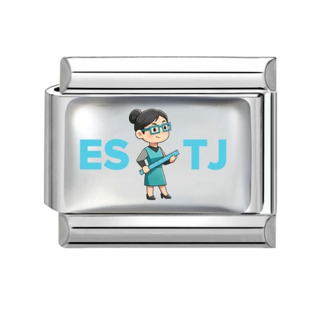 Picture of 1 Piece 304 Stainless Steel MBTI Personality Type Italian Charm Links For DIY Modular Bracelet Watch Jewelry Making Wholesale Silver Tone Green Blue Rectangle Person Message " ESTJ " 10mm x 9mm