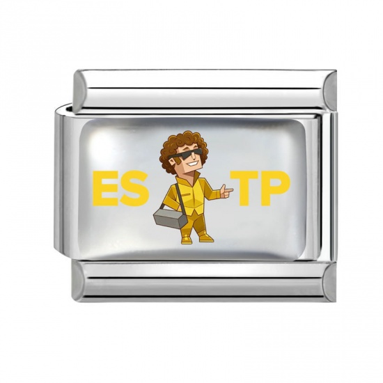 Picture of 1 Piece 304 Stainless Steel MBTI Personality Type Italian Charm Links For DIY Modular Bracelet Watch Jewelry Making Wholesale Silver Tone Yellow Rectangle Person Message " ESTP " 10mm x 9mm