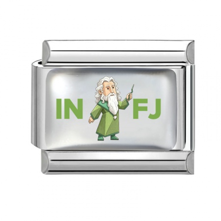 Picture of 1 Piece 304 Stainless Steel MBTI Personality Type Italian Charm Links For DIY Modular Bracelet Watch Jewelry Making Wholesale Silver Tone Green Rectangle Person Message " INFJ " 10mm x 9mm