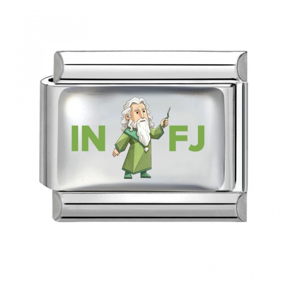 Picture of 1 Piece 304 Stainless Steel MBTI Personality Type Italian Charm Links For DIY Modular Bracelet Watch Jewelry Making Wholesale Silver Tone Green Rectangle Person Message " INFJ " 10mm x 9mm