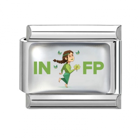 Picture of 1 Piece 304 Stainless Steel MBTI Personality Type Italian Charm Links For DIY Modular Bracelet Watch Jewelry Making Wholesale Silver Tone Green Rectangle Person Message " INFP " 10mm x 9mm