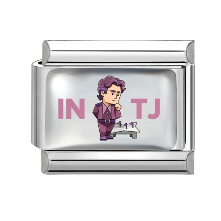 Picture of 1 Piece 304 Stainless Steel MBTI Personality Type Italian Charm Links For DIY Modular Bracelet Watch Jewelry Making Wholesale Silver Tone Purple Rectangle Person Message " INTJ " 10mm x 9mm