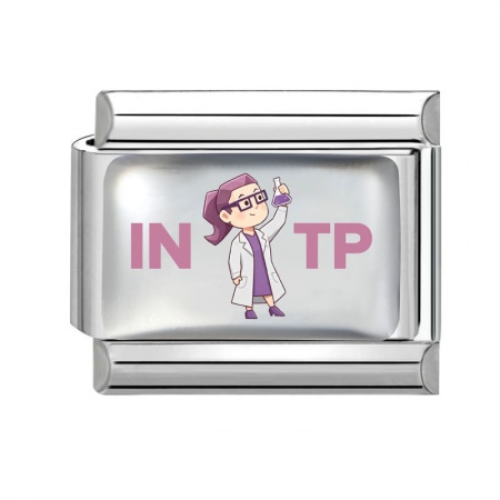 Picture of 1 Piece 304 Stainless Steel MBTI Personality Type Italian Charm Links For DIY Modular Bracelet Watch Jewelry Making Wholesale Silver Tone Purple Rectangle Person Message " INTP " 10mm x 9mm