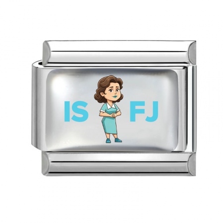 Picture of 1 Piece 304 Stainless Steel MBTI Personality Type Italian Charm Links For DIY Modular Bracelet Watch Jewelry Making Wholesale Silver Tone Green Blue Rectangle Person Message " ISFJ " 10mm x 9mm
