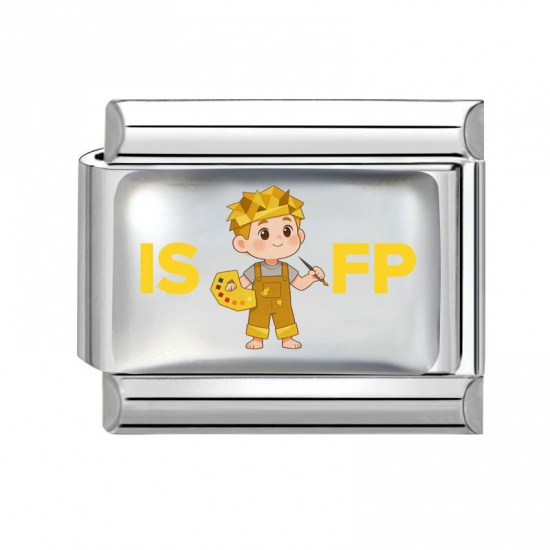 Picture of 1 Piece 304 Stainless Steel MBTI Personality Type Italian Charm Links For DIY Modular Bracelet Watch Jewelry Making Wholesale Silver Tone Yellow Rectangle Person Message " ISFP " 10mm x 9mm