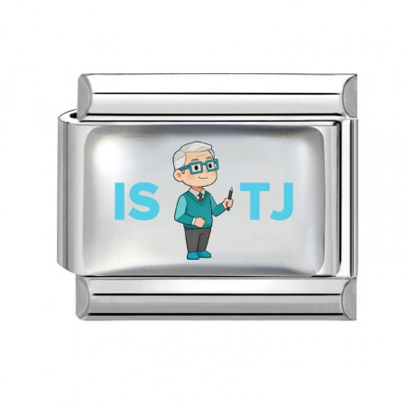 Picture of 1 Piece 304 Stainless Steel MBTI Personality Type Italian Charm Links For DIY Modular Bracelet Watch Jewelry Making Wholesale Silver Tone Green Blue Rectangle Person Message " ISTJ " 10mm x 9mm