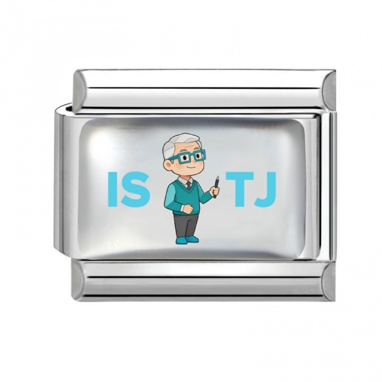 Picture of 1 Piece 304 Stainless Steel MBTI Personality Type Italian Charm Links For DIY Modular Bracelet Watch Jewelry Making Wholesale Silver Tone Green Blue Rectangle Person Message " ISTJ " 10mm x 9mm