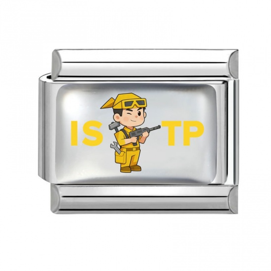 Picture of 1 Piece 304 Stainless Steel MBTI Personality Type Italian Charm Links For DIY Modular Bracelet Watch Jewelry Making Wholesale Silver Tone Yellow Rectangle Person Message " ISTP " 10mm x 9mm