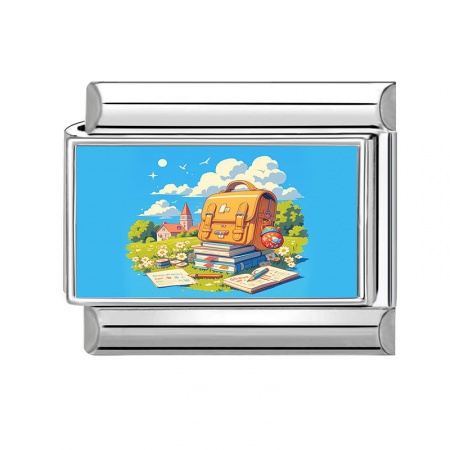 Picture of 1 Piece 304 Stainless Steel Italian Charm Links For DIY Modular Bracelet Watch Jewelry Making Wholesale Silver Tone Multicolor Rectangle Schoolbag 10mm x 9mm