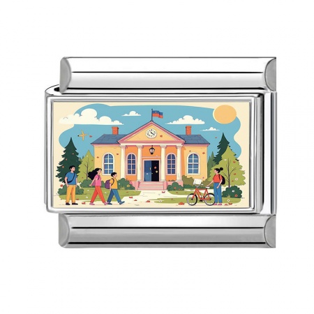 Picture of 1 Piece 304 Stainless Steel Italian Charm Links For DIY Modular Bracelet Watch Jewelry Making Wholesale Silver Tone Multicolor Rectangle Student 10mm x 9mm