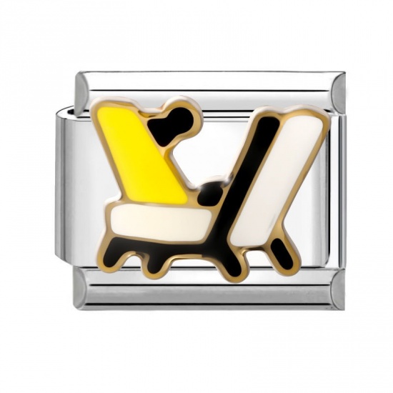 Picture of 1 Piece 304 Stainless Steel Italian Charm Links For DIY Modular Bracelet Watch Jewelry Making Wholesale Silver Tone Multicolor Enamel Rectangle Chair 10mm x 9mm