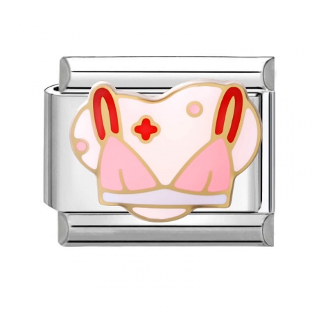 Picture of 1 Piece 304 Stainless Steel Italian Charm Links For DIY Modular Bracelet Watch Jewelry Making Wholesale Silver Tone Pink Enamel Rectangle Bikini 10mm x 9mm