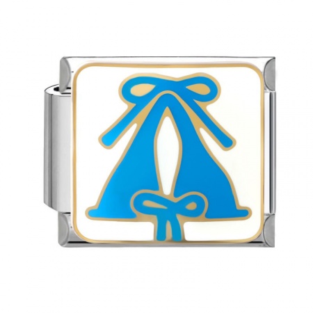 Picture of 1 Piece 304 Stainless Steel Italian Charm Links For DIY Modular Bracelet Watch Jewelry Making Wholesale Silver Tone Blue Enamel Rectangle Bikini 10mm x 9mm