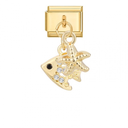 Picture of 1 Piece 304 Stainless Steel Italian Charm Links For DIY Modular Bracelet Watch Jewelry Making Wholesale Gold Plated Starfish Fish 10mm x 9mm