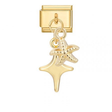 Picture of 1 Piece 304 Stainless Steel Italian Charm Links For DIY Modular Bracelet Watch Jewelry Making Wholesale Gold Plated Starfish Star 10mm x 9mm