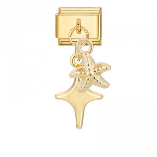 Picture of 1 Piece 304 Stainless Steel Italian Charm Links For DIY Modular Bracelet Watch Jewelry Making Wholesale Gold Plated Starfish Star 10mm x 9mm