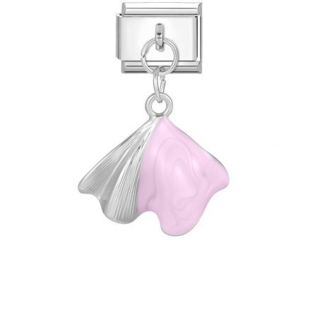 Picture of 1 Piece 304 Stainless Steel Italian Charm Links For DIY Modular Bracelet Watch Jewelry Making Wholesale Silver Tone Pink Enamel Rectangle Shell 10mm x 9mm