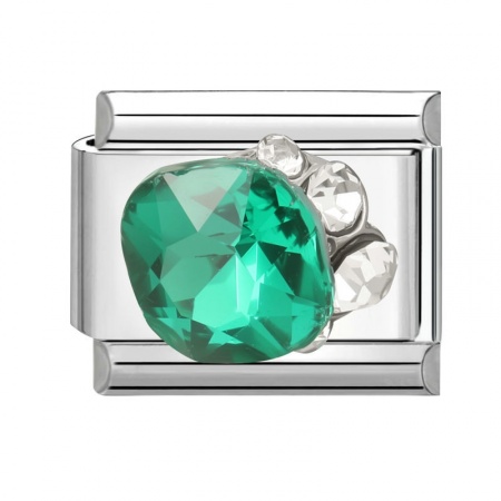 Picture of 1 Piece 304 Stainless Steel Italian Charm Links For DIY Modular Bracelet Watch Jewelry Making Wholesale Silver Tone Rectangle Green Rhinestone 10mm x 9mm