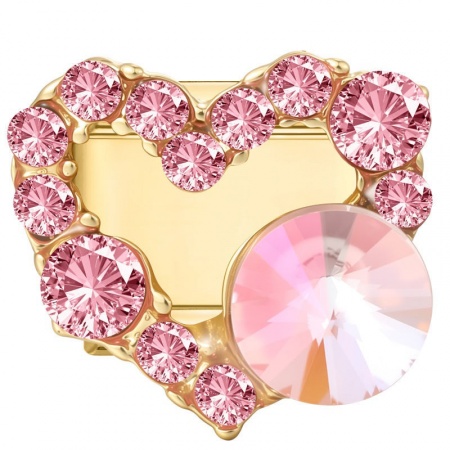 Picture of 1 Piece 304 Stainless Steel Valentine's Day Italian Charm Links For DIY Modular Bracelet Watch Jewelry Making Wholesale Gold Plated Rectangle Heart Pink Rhinestone 10mm x 9mm