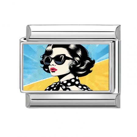 Picture of 1 Piece 304 Stainless Steel Y2K Italian Charm Links For DIY Modular Bracelet Watch Jewelry Making Wholesale Silver Tone Multicolor Rectangle Woman 10mm x 9mm