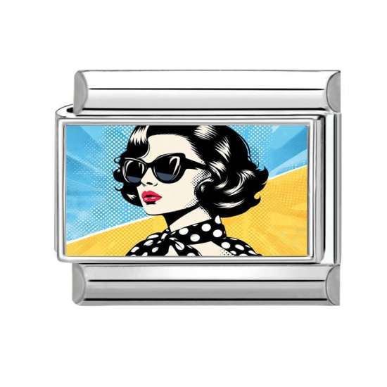 Picture of 1 Piece 304 Stainless Steel Y2K Italian Charm Links For DIY Modular Bracelet Watch Jewelry Making Wholesale Silver Tone Multicolor Rectangle Woman 10mm x 9mm