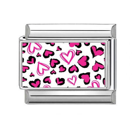 Picture of 1 Piece 304 Stainless Steel Valentine's Day Italian Charm Links For DIY Modular Bracelet Watch Jewelry Making Wholesale Silver Tone Fuchsia Rectangle Heart 10mm x 9mm