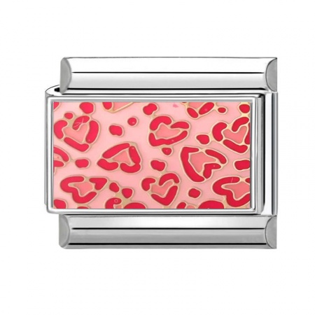 Picture of 1 Piece 304 Stainless Steel Valentine's Day Italian Charm Links For DIY Modular Bracelet Watch Jewelry Making Wholesale Silver Tone Fuchsia Rectangle Heart 10mm x 9mm