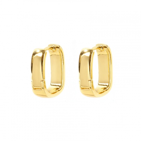 Imagen de Exquisito Elegante Aros De Aro Abrazador Al Por Mayor, Forma de U Llana Chapado en Oro de 18K Latón, Unisex Regalo Suministro de Joyería, 17mm x 13mm, Tamaño del Poste/Cable: 0.9mm(19 gauge), 1 Par