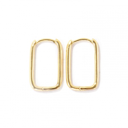 Bild von Großhandel Exquisit Stilvoll Hoop Ohrringe, Rechteck Glänzend 18K Vergoldet Messing, Unisex Geschenk Schmuckbedarf, 21mm x 13mm, Stift-/Drahtgröße: 1mm(18 Gauge), 1 Paar