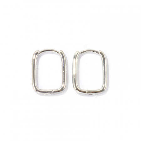 Bild von Großhandel Exquisit Stilvoll Eng anliegende Hoop-Ohrringe, Rechteck Glänzend Platin Plattiert Messing, Unisex Geschenk Schmuckbedarf, 18mm x 13mm, Stift-/Drahtgröße: 1mm(18 Gauge), 1 Paar