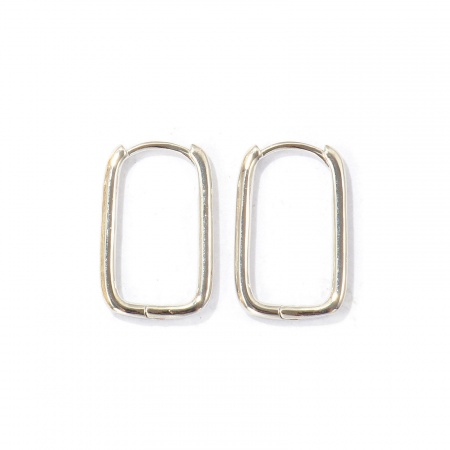 Bild von Großhandel Exquisit Stilvoll Hoop Ohrringe, Rechteck Glänzend Platin Plattiert Messing, Unisex Geschenk Schmuckbedarf, 21mm x 13mm, Stift-/Drahtgröße: 1mm(18 Gauge), 1 Paar