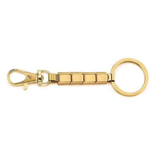 Picture of 1 Piece 304 Stainless Steel & Zinc Based Alloy Italian Charm Keychain & Keyring Wholesale 18K Gold Plated Detachable 10cm x 3cm