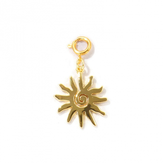 Bild von 1 Stück Umweltfreundlich Messing Galaxis Anhänger Großhandel 18K Echtgold plattiert Sonne Mit Federringverschluss 3.3cm x 1.8cm