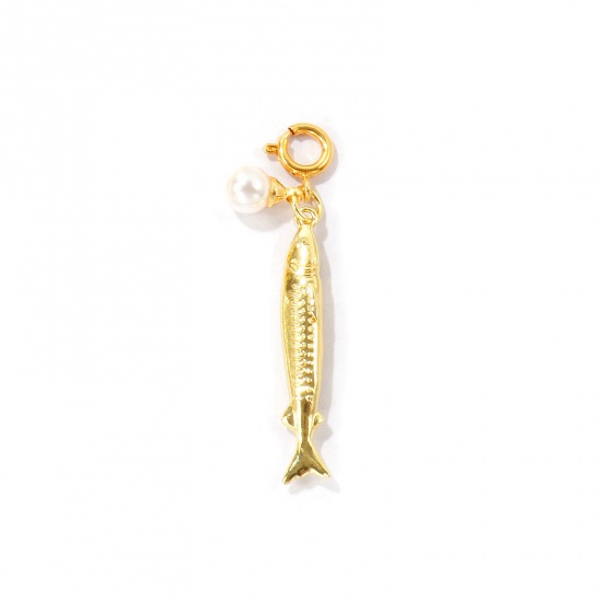 Bild von 1 Stück Umweltfreundlich Messing Ozean Schmuck Anhänger Großhandel 18K Echtgold plattiert Fisch Mit Federringverschluss 4.5cm