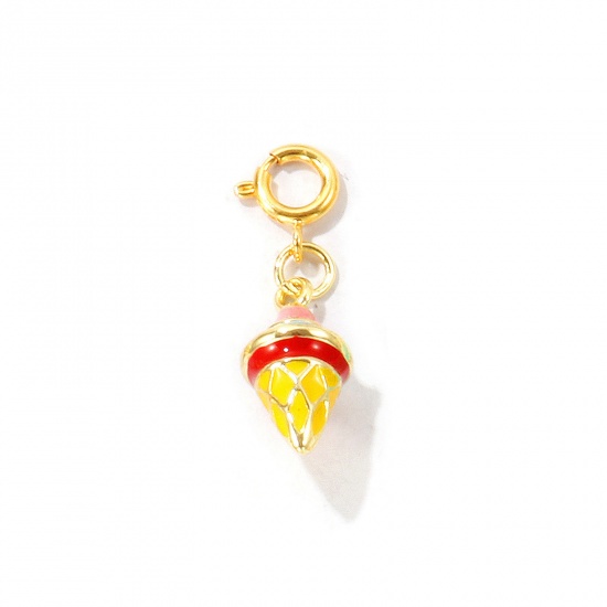 Bild von 1 Stück Umweltfreundlich Messing Anhänger Großhandel 18K Echtgold plattiert Bunt Eiscreme Mit Federringverschluss 3cm x 0.9cm