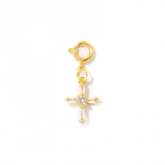 Imagen de 1 Unidad Respetuoso del Medio Ambiente Latón Religión Colgantes Al Por Mayor 18K Oro Real Chapado Cruz Con Cierre De Resorte 27mm x 11mm