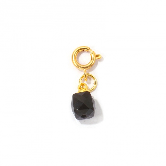 Imagen de 1 Unidad Respetuoso del Medio Ambiente Latón & Gema Colgantes Al Por Mayor 18K Oro Real Chapado Negro Cubo Con Cierre De Resorte 23mm x 7mm