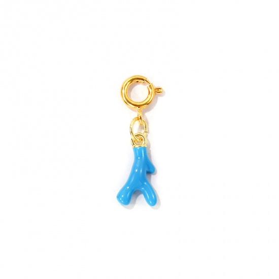 Imagen de 1 Unidad Respetuoso del Medio Ambiente Latón Joyería del océano Colgantes Al Por Mayor 18K Oro Real Chapado Azul Coral Con Cierre De Resorte 26mm x 8mm