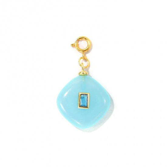 Imagen de 1 Unidad Respetuoso del Medio Ambiente Latón & Gema Colgantes Al Por Mayor 18K Oro Real Chapado Azul Diamond Con Cierre De Resorte Azul Circón Artificial 3.9cm x 2.2cm