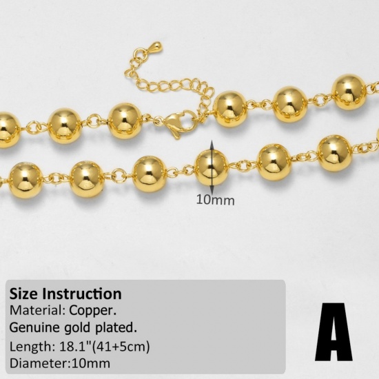 Image de 1 Pièce Colliers En Gros Chaîne Perlée en Laiton Plaqué Or 18K 41cm + 5cm long, Taille de la Chaîne: 10mm