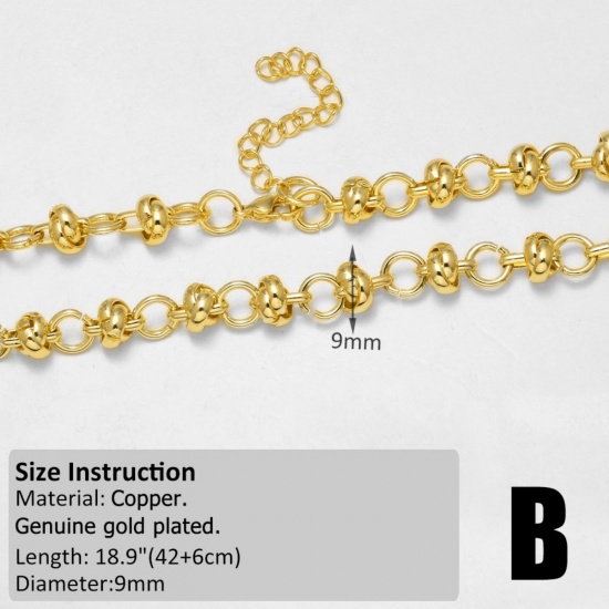 Изображение 1 ШТ Латунь Кабельные Цепи Ожерелья Оптовая 18K позолоченный 42см + 6см Длина, Размер Цепи: 9мм