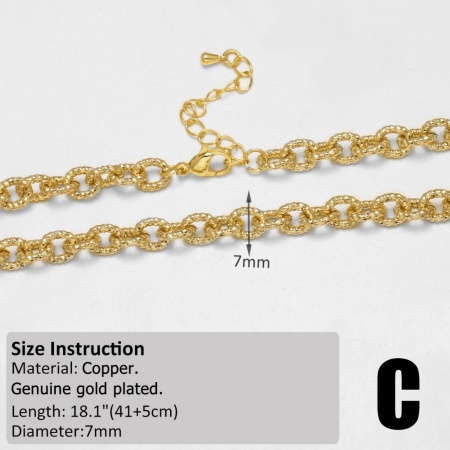 Imagen de 1 Unidad Latón Cadena de Cable Cruz Collares Al Por Mayor Chapado en Oro de 18K 41cm + 5cm longitud, Cadena: 7mm