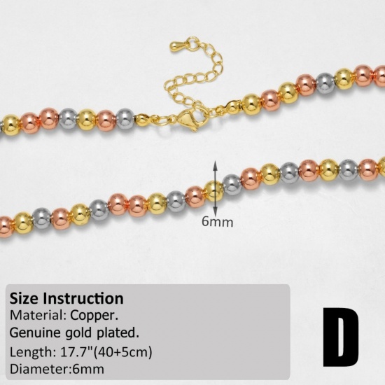 Picture of 1 Piece Brass Ball Chain Necklace Wholesale Multicolor 40cm(15.7") + 5cm(2") long, Chain Size: 6mm