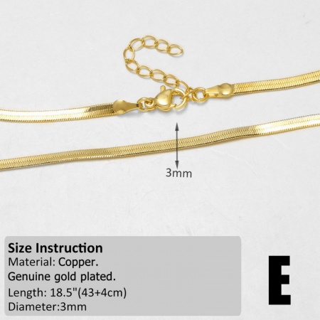 Imagen de 1 Unidad Latón Cadena de Serpiente Plana Collares Al Por Mayor Chapado en Oro de 18K 43cm + 4cm longitud, Cadena: 3mm