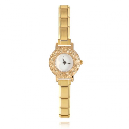 Picture of Wholesale White 304 Stainless Steel Italian Charm Links Modular Wrist Watch, Gold Plated Eco-friendly, Women's Casual Stylish Gift Jewelry Supply, 18.5cm(7 2/8") long, 1 Piece