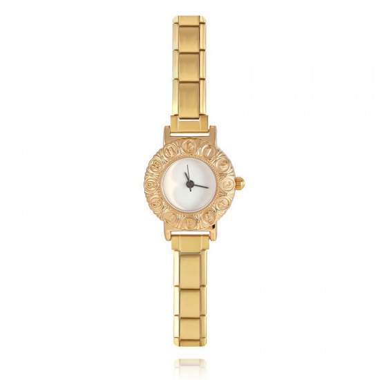 Picture of Wholesale White 304 Stainless Steel Italian Charm Links Modular Wrist Watch, Gold Plated Eco-friendly, Women's Casual Stylish Gift Jewelry Supply, 18.5cm(7 2/8") long, 1 Piece