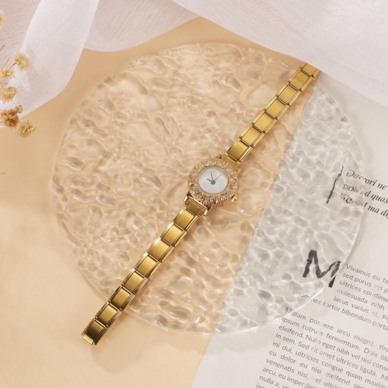 Picture of Wholesale White 304 Stainless Steel Italian Charm Links Modular Wrist Watch, Gold Plated Eco-friendly, Women's Casual Stylish Gift Jewelry Supply, 18.5cm(7 2/8") long, 1 Piece