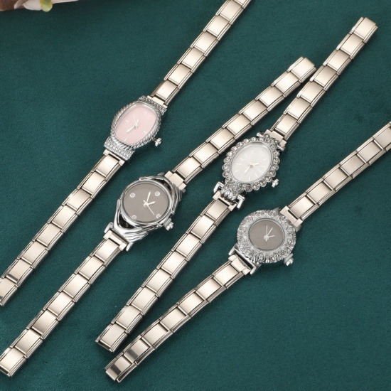 Picture of Wholesale White 304 Stainless Steel Italian Charm Links Modular Wrist Watch, Gold Plated Eco-friendly, Women's Casual Stylish Gift Jewelry Supply, 18.5cm(7 2/8") long, 1 Piece