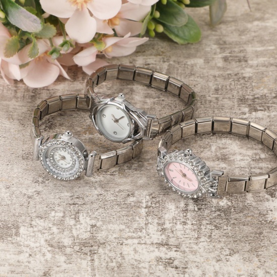Picture of Wholesale White 304 Stainless Steel Italian Charm Links Modular Wrist Watch, Gold Plated Eco-friendly, Women's Casual Stylish Gift Jewelry Supply, 18.5cm(7 2/8") long, 1 Piece