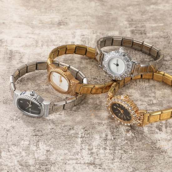 Picture of Wholesale White 304 Stainless Steel Italian Charm Links Modular Wrist Watch, Gold Plated Eco-friendly, Women's Casual Stylish Gift Jewelry Supply, 18.5cm(7 2/8") long, 1 Piece